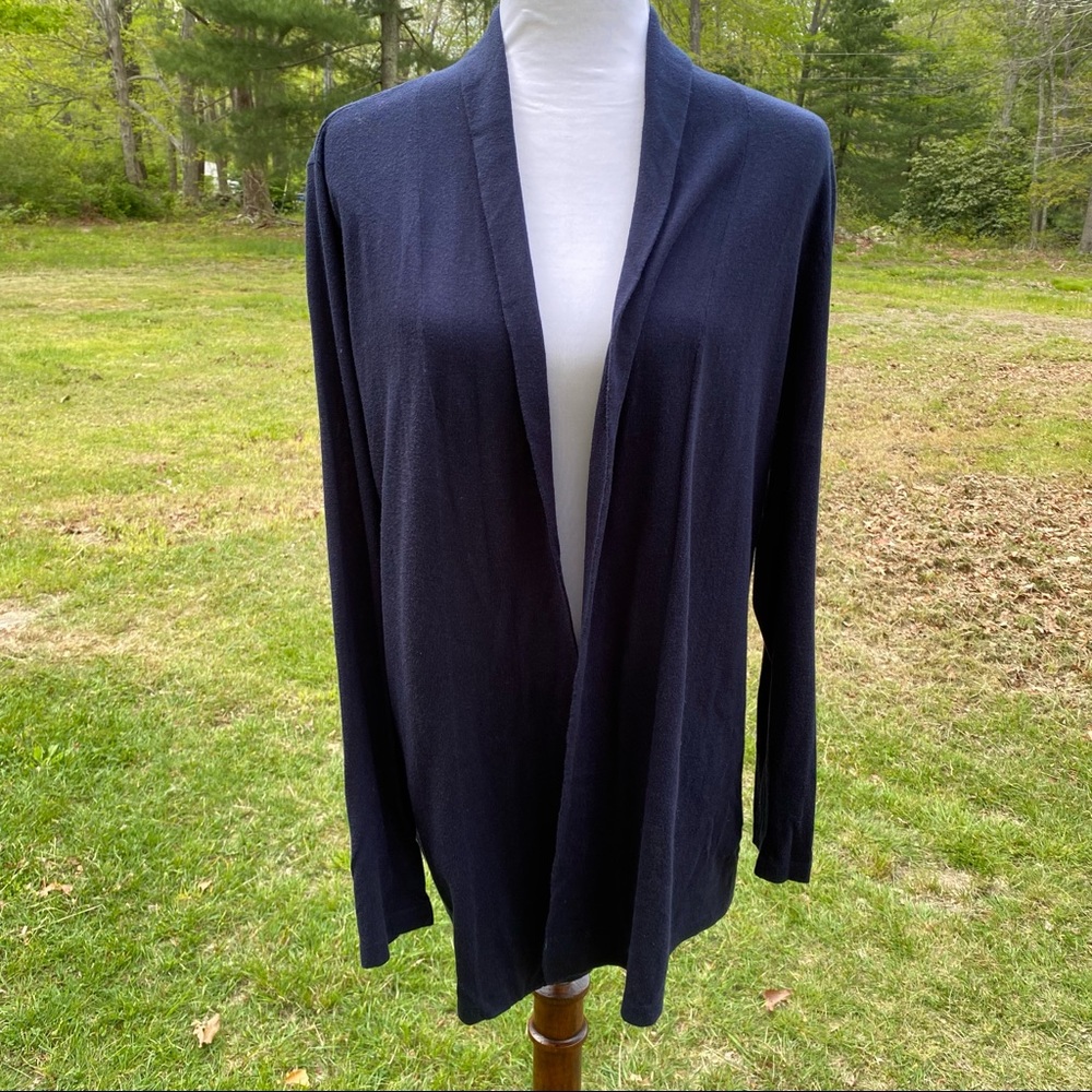 J. McLAUGHLIN SWEATER CARDIGAN NAVY BLUE OPEN FRONT LONG SLEEVE SIZE M